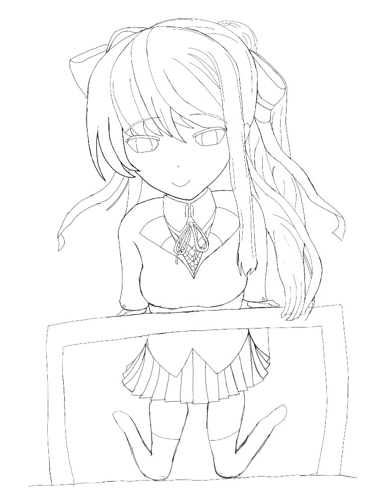 RPandax3z's tweet photo. Rough sketch of monika #DDLC #Monika https://t.co/lbtMvruAq3