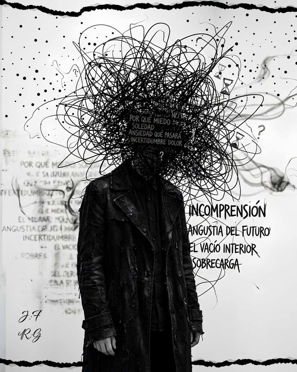 Jex_8r9's tweet photo. La soledad no es la ausencia de otros, sino la presencia de un laberinto en la mente. Un rincón oscuro y blanco donde la incomprensión y la angustia bailan en un vals silencioso donde miles de pensamientos se entrelazan como hilos negros en un lienzo blanco. J:F.R:G  🥀 https://t.co/Ht5OSlJVXA