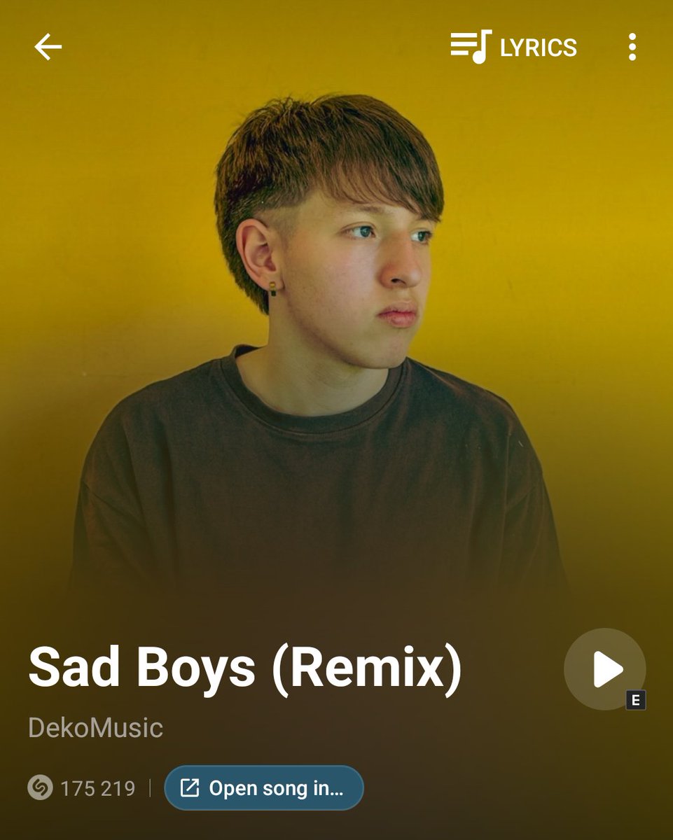 AHugibear's tweet photo. @Daishoooooooo @chibest_up @grok Hi there, hello Stranger on the Internet.
I used Shazam and got this song
Sad Boys (Remix) by DekoMusic
https://t.co/20GYGbaZDh
It sounds the same like in the video although the video sounds more edited. https://t.co/LGRlgqgP4h