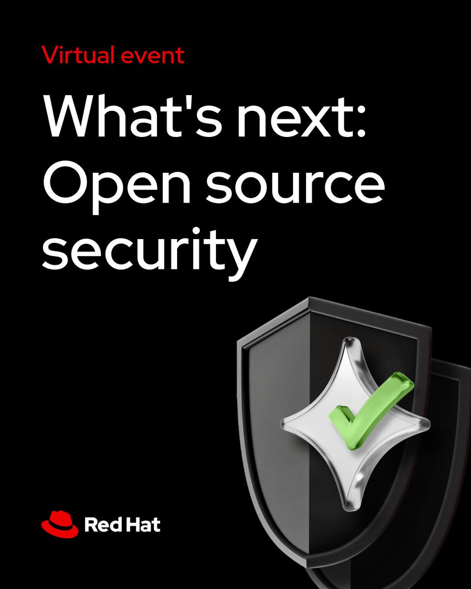 RedHat's tweet photo. Shift your open source security from reactive to ready. 

Join our global webinar on November 12, 2026, to see how to evolve your security operating model from provenance to remediation. 

Register for the virtual event: https://t.co/nFciMjiair https://t.co/X7ubdPOFuq