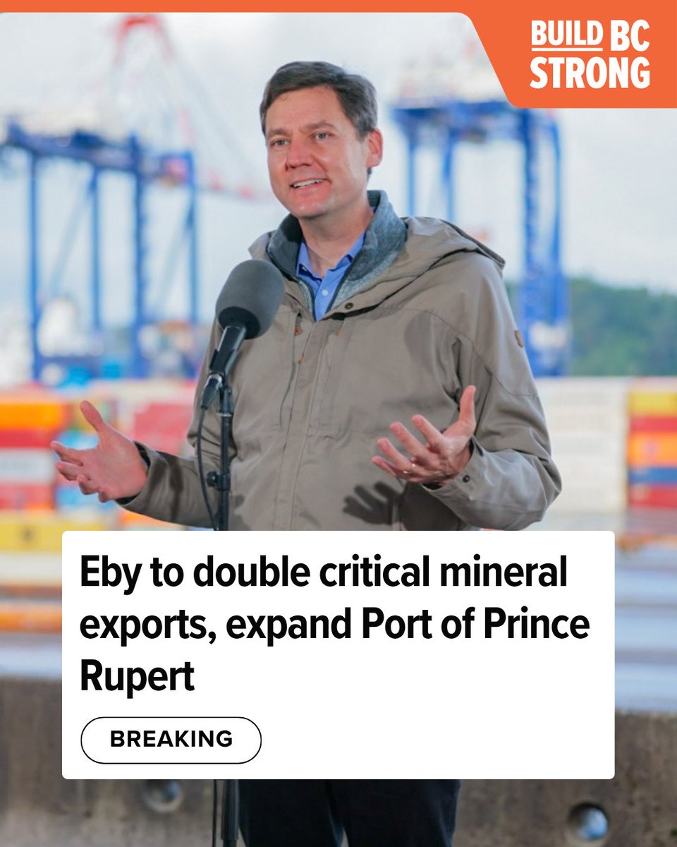 bcndp's tweet photo. #BREAKING: David Eby commits to doubling B.C.'s critical mineral exports and expanding the Port of Prince Rupert. More good jobs here, less dependence on the U.S. https://t.co/AoAcayisk2
