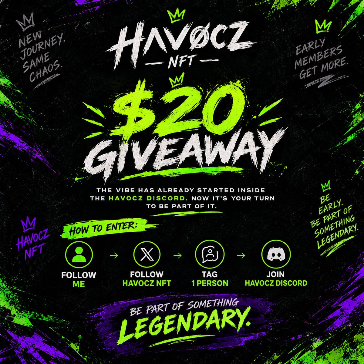 Remosolana's tweet photo. 🎁 $20 GIVEAWAY — HAVOCZ NFT

The vibe has already started inside the Havocz Discord. ⚡
Now it’s your turn to be part of it.

How to enter:
➤ Follow me
➤ Follow @HavoczNFT
➤ Tag 1 person below
➤ Join the Havocz Discord

The journey is only beginning.
Be early. Be part of something legendary. 🖤

Good luck, legends. 🎲