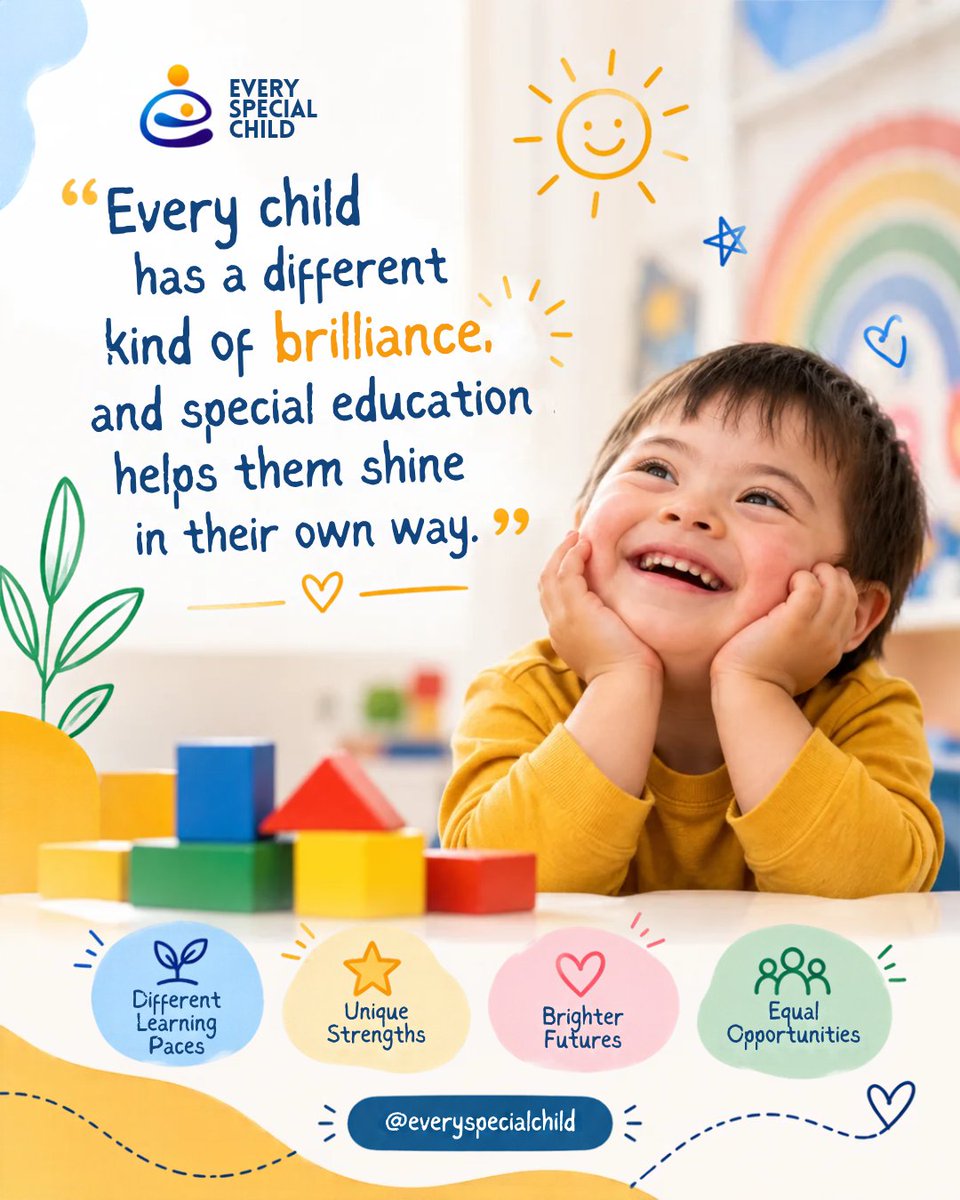 escunitedstates's tweet photo. Every child has a different kind of brilliance.

Special education helps children discover their strengths, learn in their own way, and believe in what they can become.

Different paths. Different paces. One beautiful potential.

#SpecialEducation #InclusiveEducation https://t.co/nopEDa7pQr