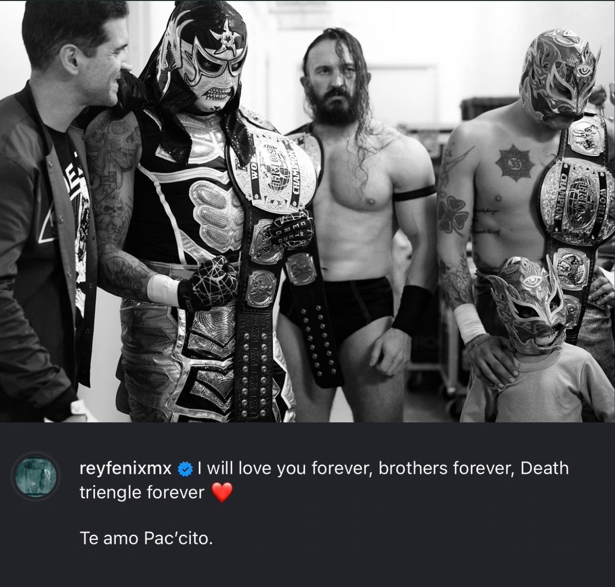 WrestlePurists's tweet photo. “I will love you forever, brothers forever, Death triengle forever ❤️

Te amo Pac'cito.”

- Rey Fenix
(IG | reyfenixmx) https://t.co/Bn263AKe6D