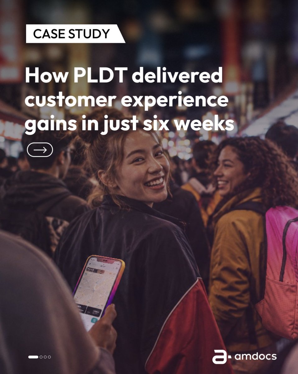Amdocs's tweet photo. @PLDT delivered measurable customer experience gains in just six weeks through a targeted customer service use case.

Discover how PLDT partnered with Amdocs to transform customer service operations through Unified Case Management on Amdocs’ Customer Engagement Platform.

Read the IDC case study: https://t.co/v89Q8bzNRX

#Amdocs #PLDT #CustomerExperience