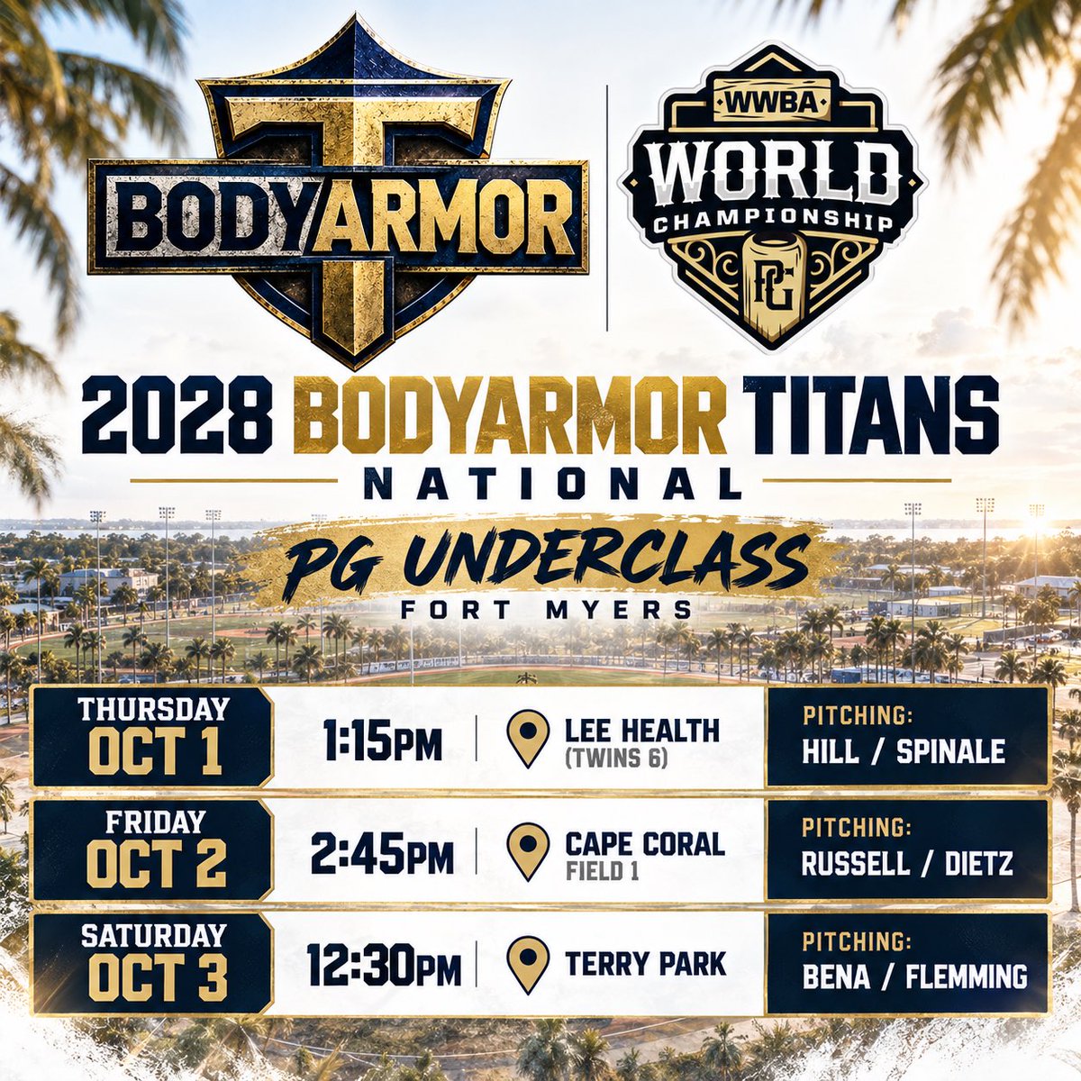 TQuatt7's tweet photo. 2028 and 2029 Fort Myers schedules this week!

Some must see guys for the 2028s before fall ball wraps up! 

Good test for the 2029s who are playing up at the Underclass event! (Event for 2028s) https://t.co/iacFt6dDsy