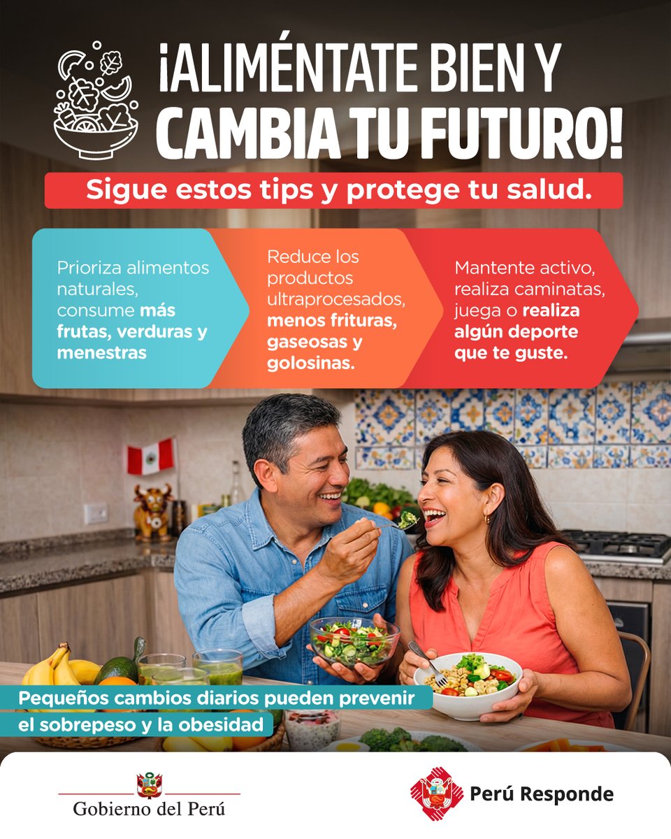 GobiernoPeru_'s tweet photo. ¡Comer saludable también se disfruta! La clave está en saber elegir 🥗.
Sigue estas recomendaciones del #Minsa para cuidar tu salud y prevenir el sobrepeso o la obesidad.
Lee todos los tips aquí: 👇
https://t.co/9zS2WTAYgX https://t.co/rsdD5ib8nd
