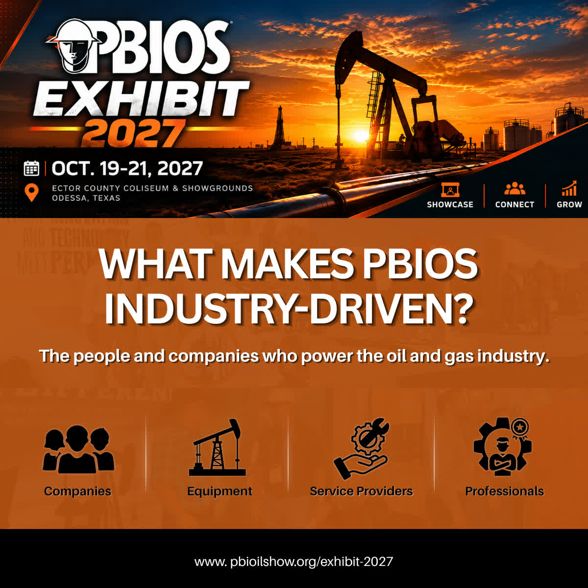 PBIOS's tweet photo. What makes PBIOS industry-driven?

PBIOS brings together the companies, equipment, service providers and professionals that keep the oil and gas industry moving.

For three days, the industry comes ...
#PBIOS #PBIOS2027 #OilAndGas #PermianBasin #EnergyIndustry #Oilfield #OdessaTX https://t.co/UxC9lD3nZH