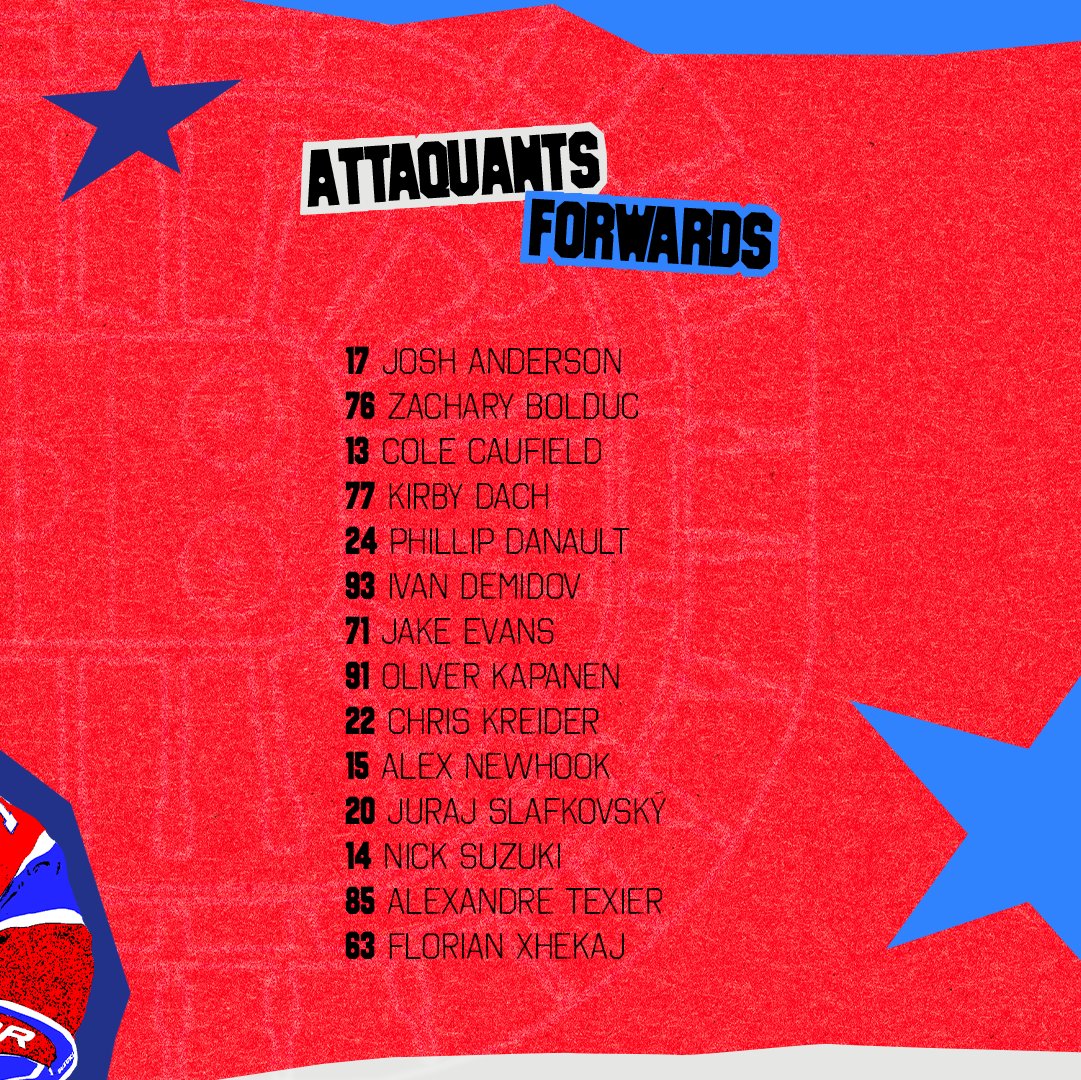 CanadiensMTL's tweet photo. Voici la formation complète des Canadiens de Montréal pour le match d'ouverture de la saison 2026-2027!

Here is the Montreal Canadiens' opening night roster for the 2026-27 season!

#GoHabsGo https://t.co/7diLCt4T55