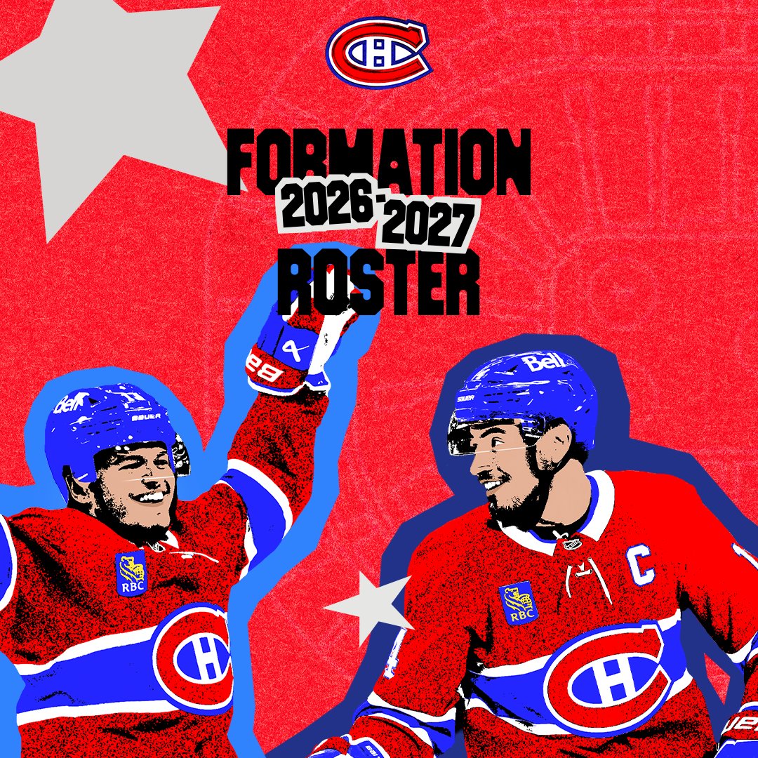 CanadiensMTL's tweet photo. Voici la formation complète des Canadiens de Montréal pour le match d'ouverture de la saison 2026-2027!

Here is the Montreal Canadiens' opening night roster for the 2026-27 season!

#GoHabsGo https://t.co/7diLCt4T55