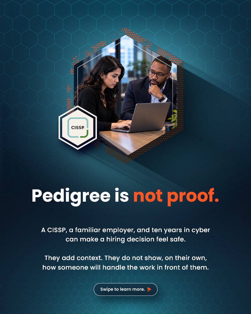 QuickStartIntel's tweet photo. A strong cyber résumé tells you where someone’s been. How do you know they can do the work ahead?

Swipe through for a better way to evaluate candidates, then read Launa Rich’s article on evidence-based cyber hiring: https://t.co/ePYRq8fHG6

#CyberHiring #SkillsBasedHiring https://t.co/3BAzyqmwG5