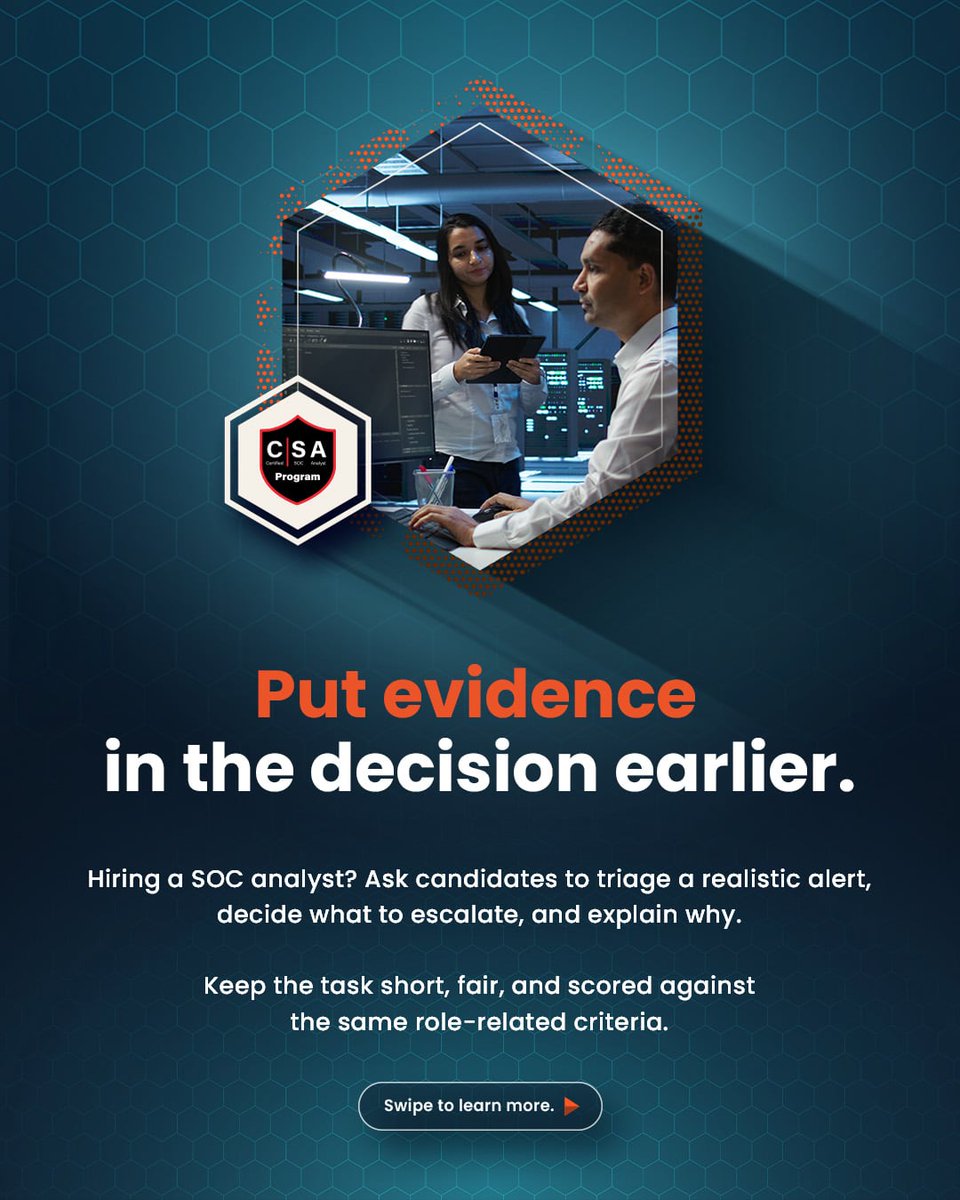 QuickStartIntel's tweet photo. A strong cyber résumé tells you where someone’s been. How do you know they can do the work ahead?

Swipe through for a better way to evaluate candidates, then read Launa Rich’s article on evidence-based cyber hiring: https://t.co/ePYRq8fHG6

#CyberHiring #SkillsBasedHiring https://t.co/3BAzyqmwG5