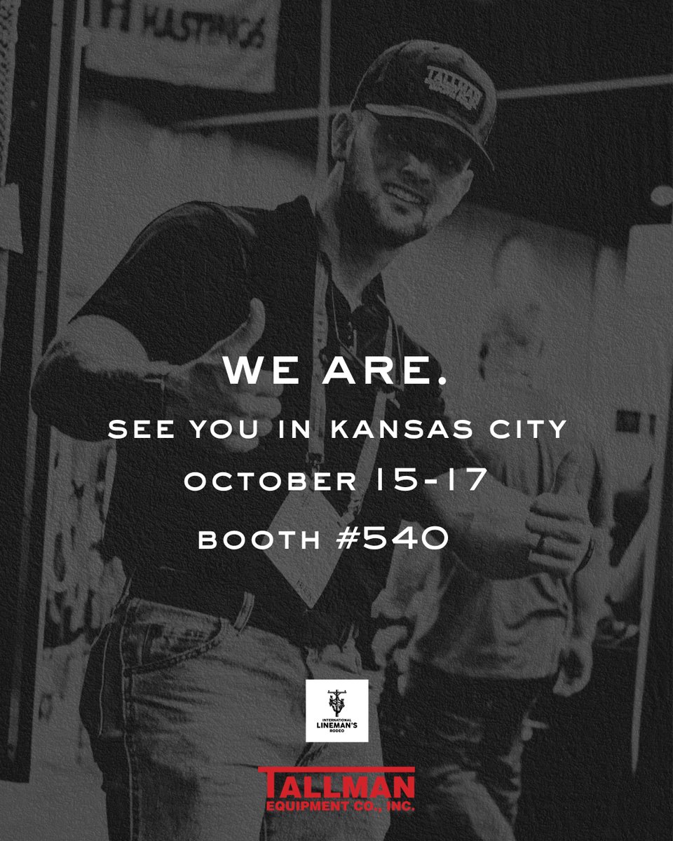 TallmanEquip's tweet photo. The International Lineman’s Rodeo is almost here, and the Tallman crew is ready for another great week with the people who make this industry what it is.
See you in KC. 🤘⚡
#linemansrodeokc #Linework #TallmanEquipment #booth540 https://t.co/1k8PJjR2qE