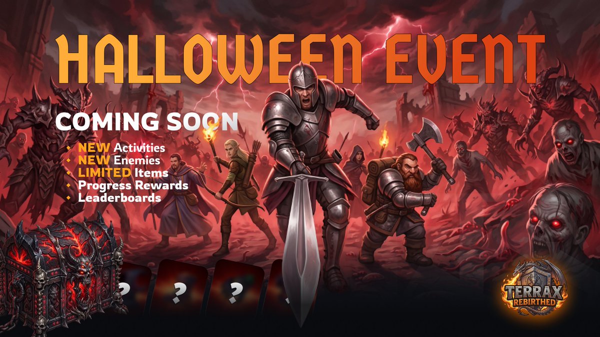 TerraX_Official's tweet photo. 🎃 THE REALM IS ABOUT TO GET A LITTLE DARKER...

Something wicked is brewing in TerraX. ⚔️🔥

For those who haven't entered the realm yet, TerraX is a living, breathing browser-based RPG where you mine, harvest, craft, explore, raid dungeons and battle alongside other players. Build your character, forge your gear, grow your resources and turn your hard-earned progress into real rewards.

But this Halloween, things are about to take a different turn...

The fires are burning, the shadows are growing, and something is stirring across the realm. 👀

We're preparing something special for the TerraX community, and trust us, you won't want to miss what's coming.

Whether you're a seasoned adventurer or just getting started, there's never been a better time to step into the world of TerraX.

🕯️ Your next adventure is closer than you think.

The next update drops somewhere between 3–5 days from now.

Stay tuned, keep your eyes on our socials, and get ready for Halloween in #TerraX.

⚔️ Enter the realm: https://t.co/qfRlUr6j6u

#TerraX #HalloweenEvent #GameFi #Web3Gaming #MMORPG #PlayToEarn #CryptoGaming #BlockchainGaming #Halloween2026 #Titanx