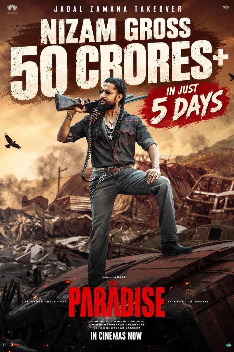 FilmyBowl's tweet photo. #TheParadise storms into the ₹50 Cr+ Gross Club in Nizam! 🔥🔥

A career-best and first-ever ₹50 Cr+ gross in Nizam for Natural Star @NameisNani! 🤙💥

THE SHER IS HUNTING!! 🦁🔥 https://t.co/3ea1Aw8TDx