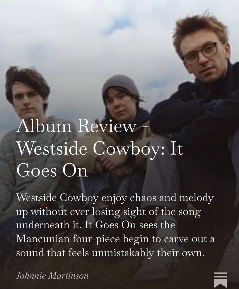 MisterMarci's tweet photo. One album on my repeat list this month has been the debut release from Westside Cowboy. Their debut is a wonderfully harmonic yet chaotic dance through a retrospective lens of looking back. 

Full review here: https://t.co/H2DS2RiTBc

#newmusic #westsidecowboy https://t.co/Bz1EDTh5x2