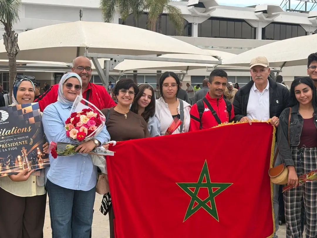 FRMEChess's tweet photo. Welcoming the Moroccan Delegation at Mohammed V International Airport

The Moroccan delegation that participated in the 46th Chess Olympiad in Samarkand received a family-like welcome upon their return to Morocco at Mohammed V International Airport in Casablanca. https://t.co/1zj99GNzyv