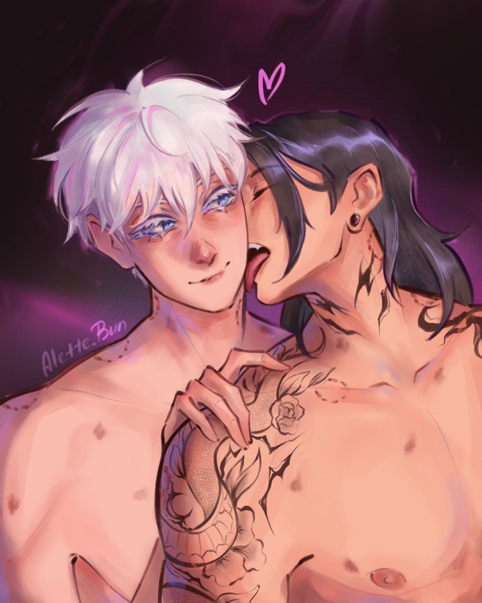 AletteBun's tweet photo. freak x freak 

In collaboration with @GoldStarPt_ and 
@brattygeto for #GoGeFanFest Vol. 2!
The theme was Omegaverse, and our prompt was Biting Kink!💫

#五夏 #satosugu #jjk https://t.co/II2sDNWVNV