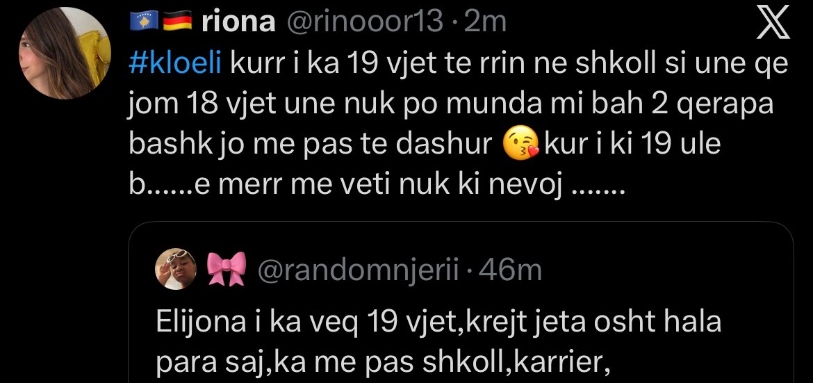 randomnjerii's tweet photo. shum zor koka me i bo dy çorapa bashk, po çuditërisht për me gjyku jetën e ni 19-vjeçareje paska gjetë Riona kohë 😭

btw:qajo 19 vjeqarja o ka t’shtin me hup kohen tane me qorapa tu komentu e tu i jap vemendje asaj 🤍

#kloeli
#elijona https://t.co/gT2GHWwFjt