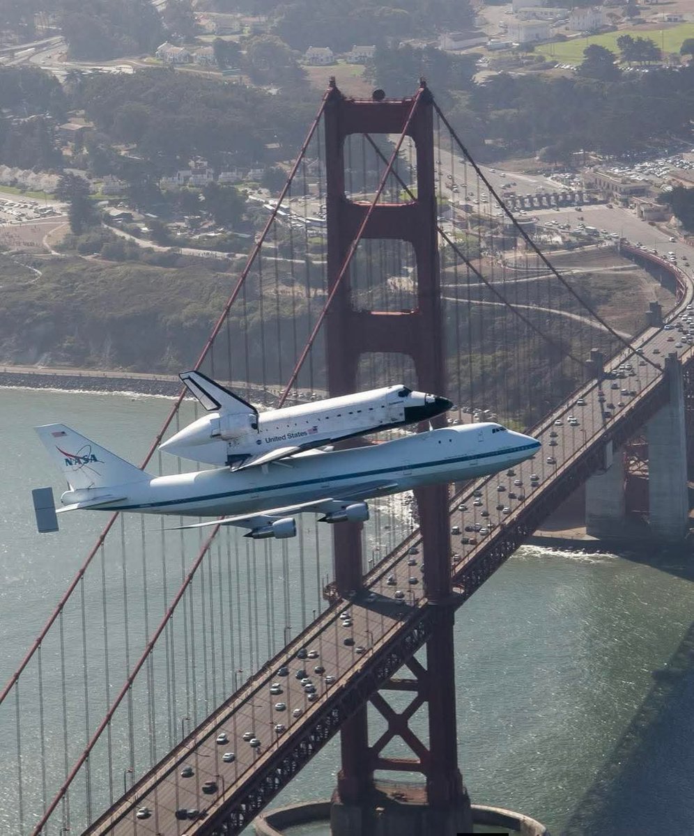 histories_arch's tweet photo. The Space Shuttle Endeavour mounted on top of a NASA Boeing 747 Shuttle Carrier Aircraft as it flies over the Golden Gate Bridge in San Francisco on September 21, 2012...

On September 21, 2012, Space Shuttle Endeavour completed its final journey, soaring across iconic landmarks like the Golden Gate Bridge before heading to its permanent home in Los Angeles.

Over the course of its retirement tour, Endeavour flew low over cities across California, giving millions of people one last chance to witness a space shuttle in the skies.

Endeavour had a storied history: it was built in the wake of the Challenger disaster and completed 25 missions between 1992 and 2011, including servicing the Hubble Space Telescope and helping construct the International Space Station. Its retirement marked the end of NASA’s shuttle program, which had run for three decades.

Today, Endeavour is housed at the California Science Center in Los Angeles, where it’s displayed to inspire future generations. A new exhibit is being constructed to show the shuttle in a full “ready-to-launch” vertical stack, complete with external tank and boosters, the only one of its kind in the world.

During its final flyover, traffic stopped on the Golden Gate Bridge as drivers pulled over to watch Endeavour pass overhead.

#archaeohistories