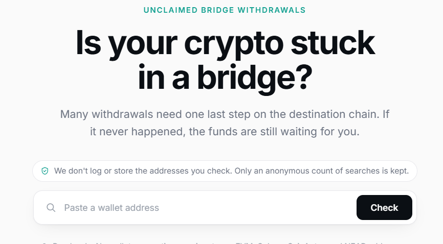 AlphaFeeed's tweet photo. Guys, Check Your Old Wallets 🪂

Just claimed $70 of stuck ETH 

📷Some old  bridge withdrawals never completed.
Free money might be waiting for you.📷 

https://t.co/k78hPC90vM

Paste wallet → Check → Claim through official bridge https://t.co/oEbXZWgaim