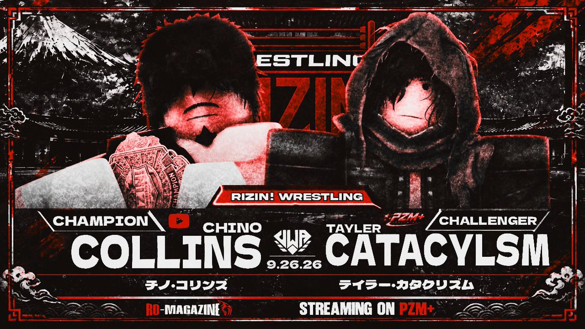 RIZINWrestling's tweet photo. アイアンマン・タイトル

Chino Collins has all eyes on him as he continues on a path of DOMINATION with the Ironman Championship!

Tomorrow, Tayler Cataclysm will make an attempt to end this historic run.

CHINO COLLINS. TAYLER CATACLYSM. 5 MINUTE IRON MAN MATCH.

#RIZIN2 https://t.co/f0uckc0GUj