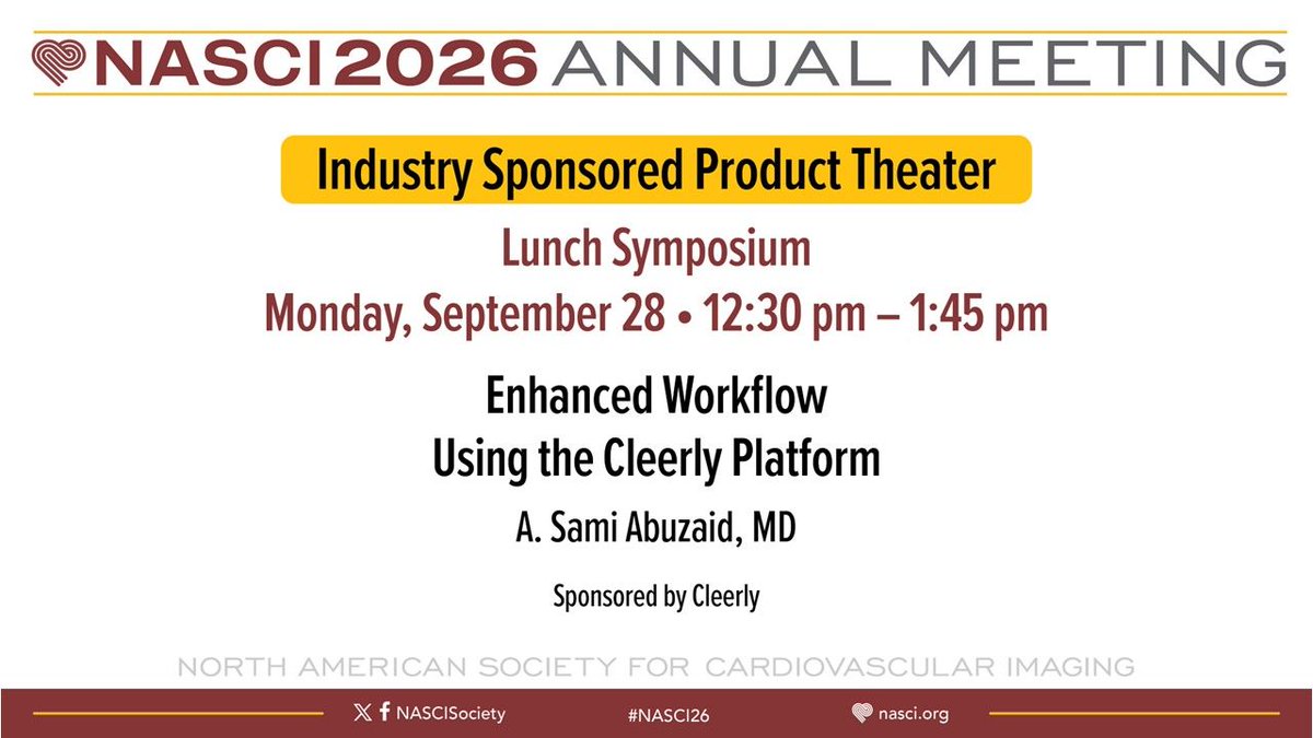 NASCISociety's tweet photo. Lunch sponsored by Cleerly will be starting in 30 minutes!
#NASCI26 #NASCI #CardiovascularImaging #MedicalEducation #Cardiology https://t.co/oCiFhbhUyJ