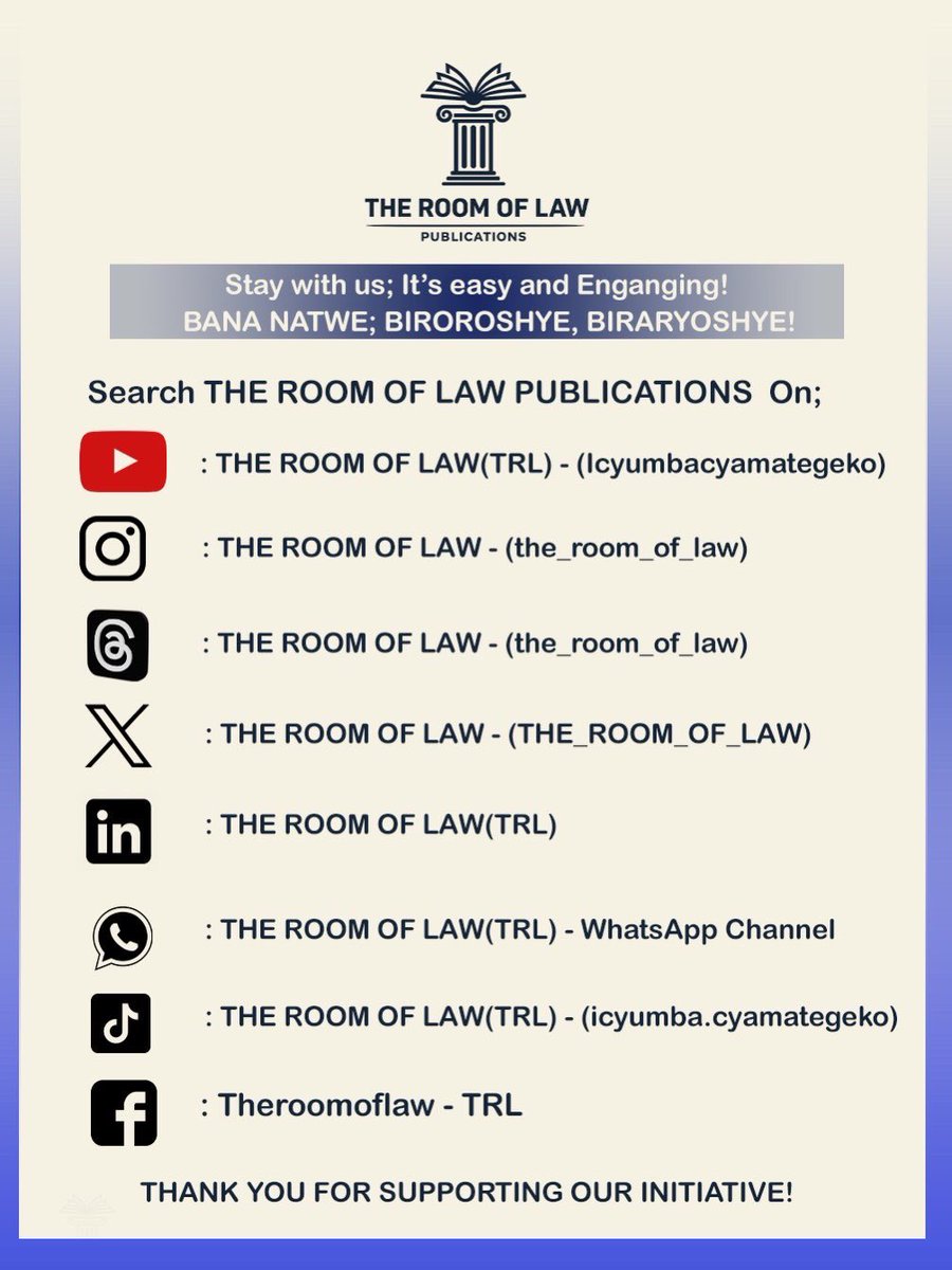 THE_ROOM_OF_LAW's tweet photo. PUB 038.S26.RGR - Umwanzuro ababuranyi bagezeho binyuze mu buhuza urangiza urubanza, ntacyo urukiko rurenzaho.

Bana natwe, Biroroshye Biraryoshye!

EN: The decision reached by litigants through mediation settles the case, and the court does not alter it. https://t.co/Y84nP4b8SC
