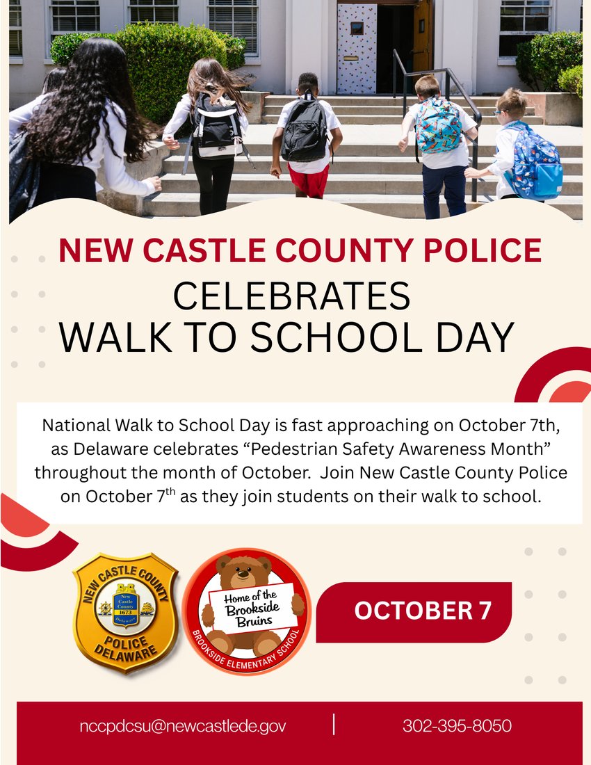 BrooksideBruins's tweet photo. New Castle County Police Officers and their facility dog, Wombat, are teaming up with Brookside Elementary to promote safe walking habits for our students on National Walk to School Day!
#NCCP #ChristinaStrong #BrooksideBEST https://t.co/RVe5CEzSIi