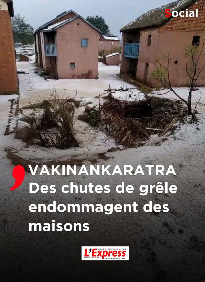 FaraAndriam's tweet photo. Des chutes de grêle ont endommagé près d’une quarantaine de maisons à Soanindrariny, dans le district d’Antsirabe II, samedi après-midi. Le phénomène a également touché des cultures dans plusieurs districts du Vakinankaratra, faisant craindre des pertes agricoles. https://t.co/piK2aIG8tH
