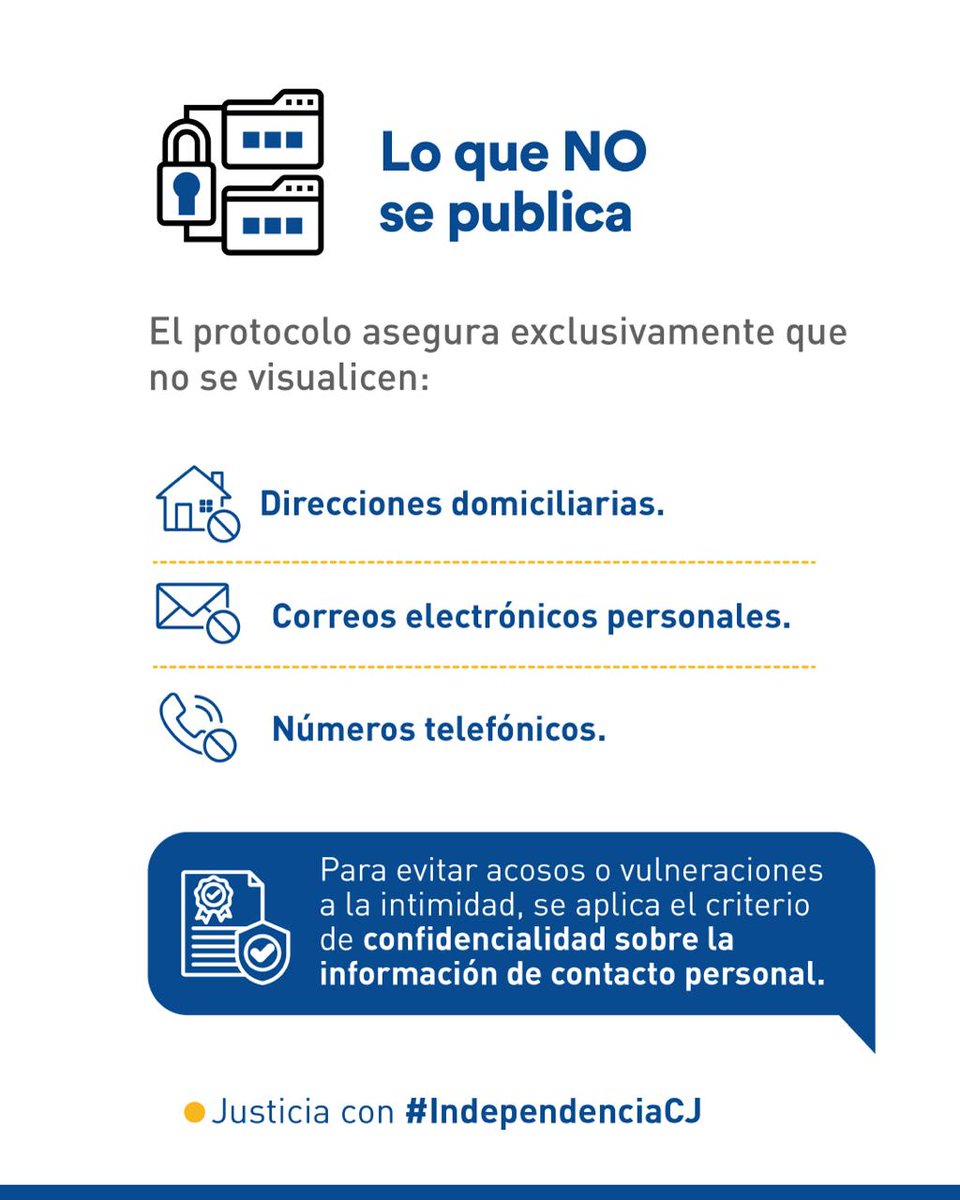 CJudicaturaEc's tweet photo. 👩🏻‍⚖️👨🏻‍⚖️ | #ConcursoCNJ

El Protocolo de Protección de Datos en el concurso de la @CorteNacional, cuidará la información exclusivamente personal de los postulantes. 

Su trayectoria profesional y méritos serán de acceso público para asegurar la transparencia y el control social en cada fase.   

Este es el primer proceso de selección que contará con reglas claras sobre este aspecto.

Mira la resolución completa aquí: https://t.co/lL6ktz0ggn

#JusticiaConIndependenciaCJ ⚖️