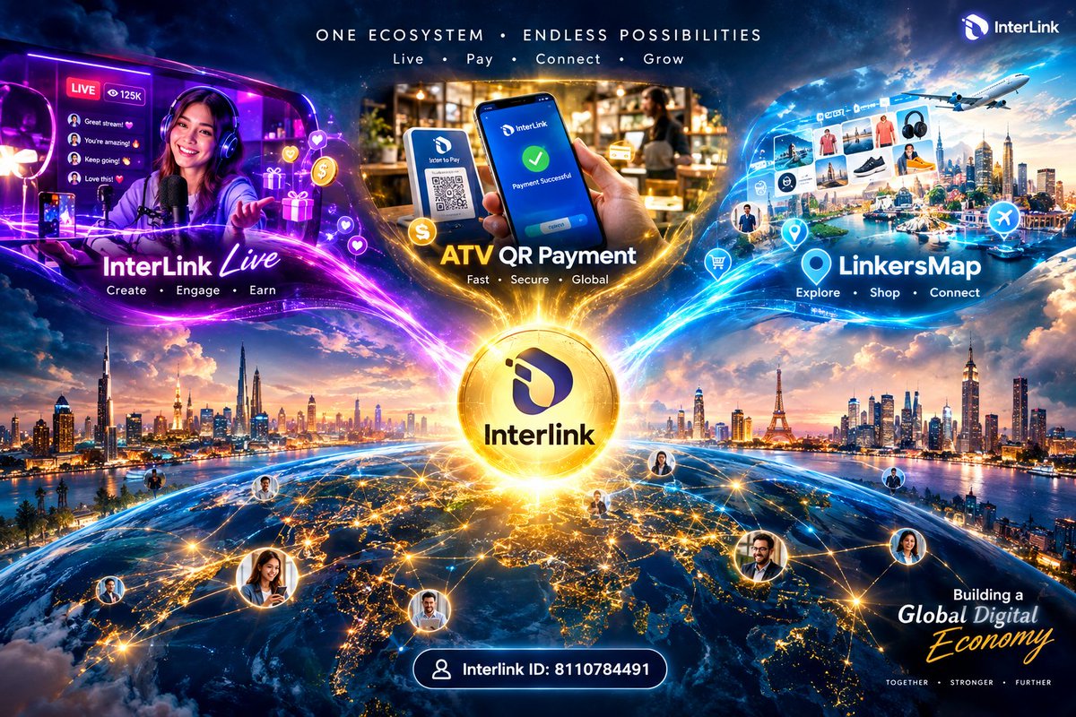 karamsravank's tweet photo. #InterLink #ITLG #ITL #ITLX #DigitalEconomy #FinTech #Web3 #CreatorCommunity

One Ecosystem. Endless Possibilities. 

🚀🌍   InterLink unites the digital world into a single  
       powerful network:

🎙️ InterLink Live — Create, Engage, Earn 
  
💳 ATV QR Payment — Fast, Secure, Global   

🗺️ LinkersMap — Explore, Shop, Connect   Join the 
         global digital economy today!

👤 InterLink ID: 8110784491   

🔗https://t.co/F8I62E2vsS