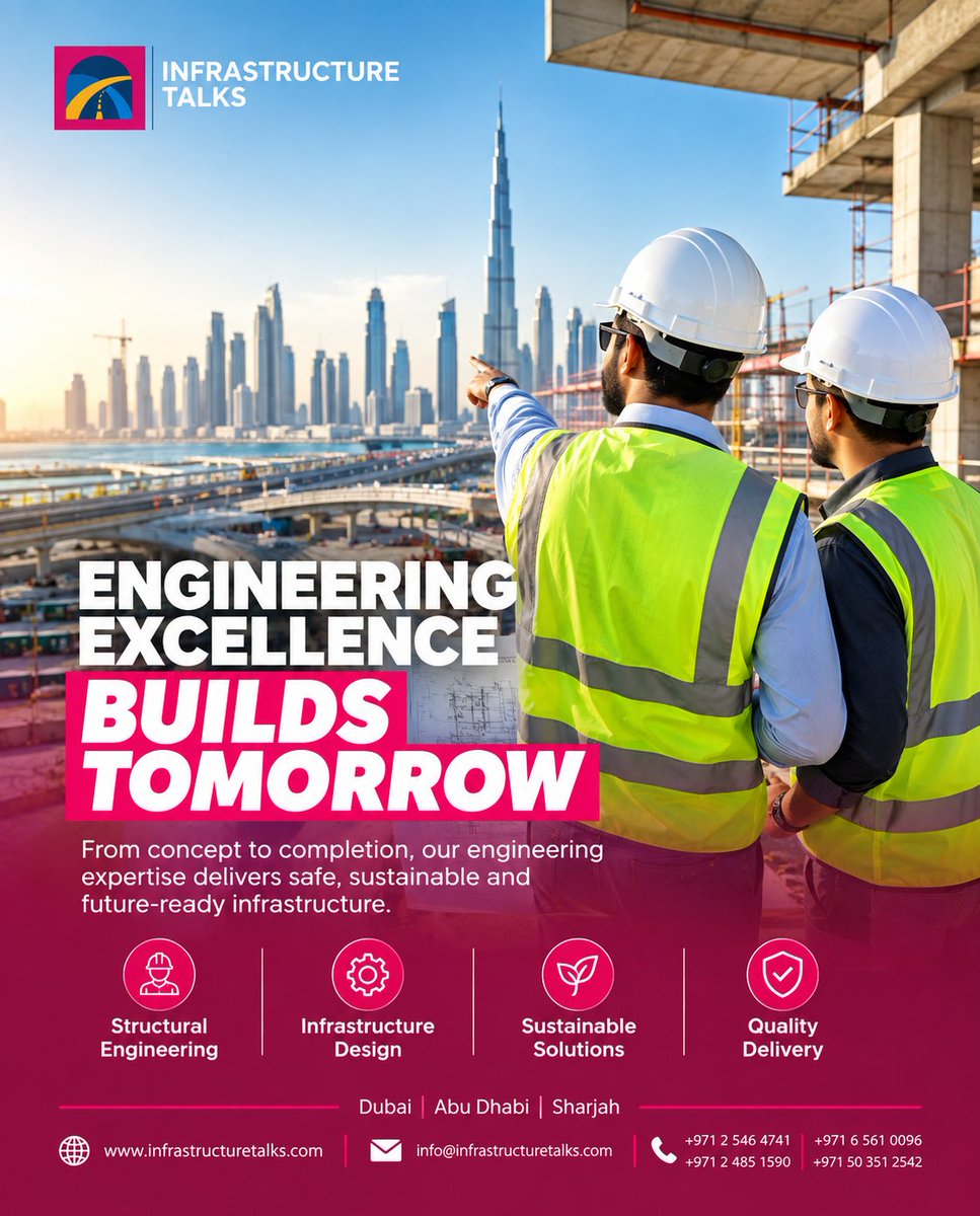 InfrastrucTalks's tweet photo. Engineering Excellence Builds Tomorrow
#InfrastructureTalks #Infrastructure #UrbanPlanning #Dubai #AbuDhabi #Sharjah #UAE #SmartCities #SustainableInfrastructure
#InfrastructureTalks #Infrastructure #UAEInfrastructure https://t.co/EWfuNu2nSB