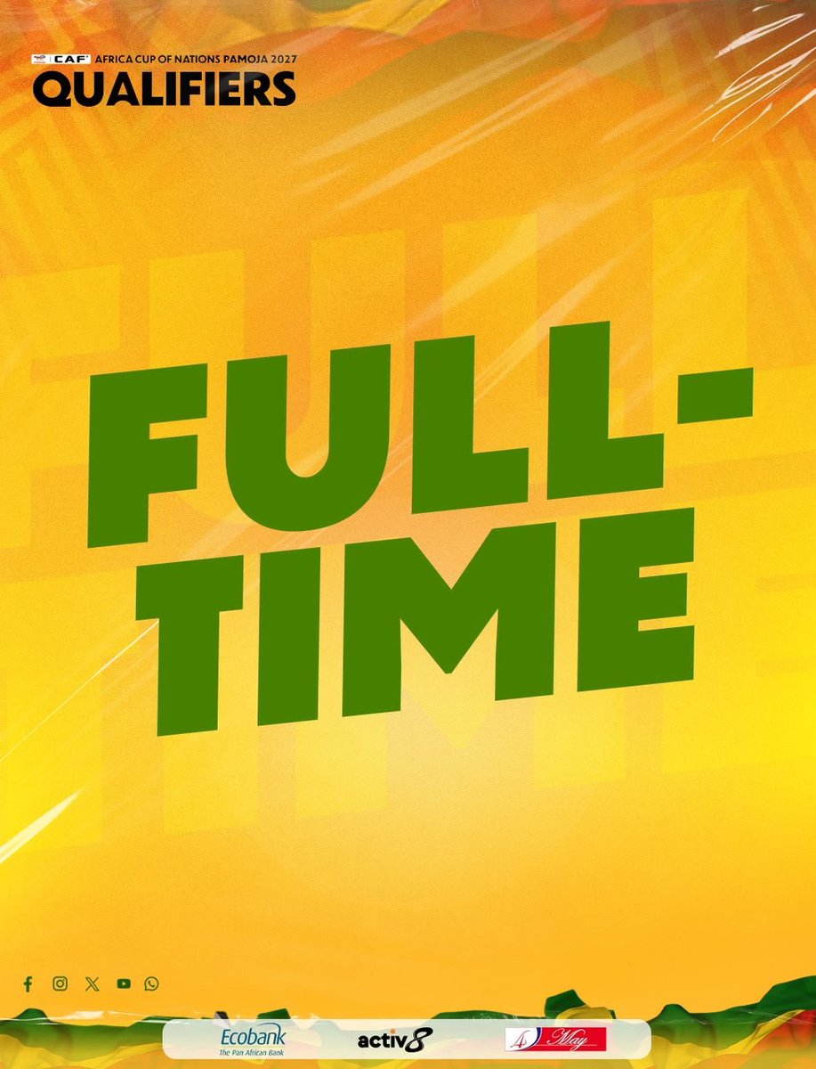 ZBCNewsonline's tweet photo. FULL-TIME | ZIMBABWE 1-2 DRC

The Warriors pull one back late on, but the final whistle confirms a 2-1 defeat to the Democratic Republic of Congo in the AFCON 2027 qualifier at the National Sports Stadium.

#GoWarriors #TotalEnergiesAFCON #BayaWabaya #ZBCNews https://t.co/Iy0fPyC48K