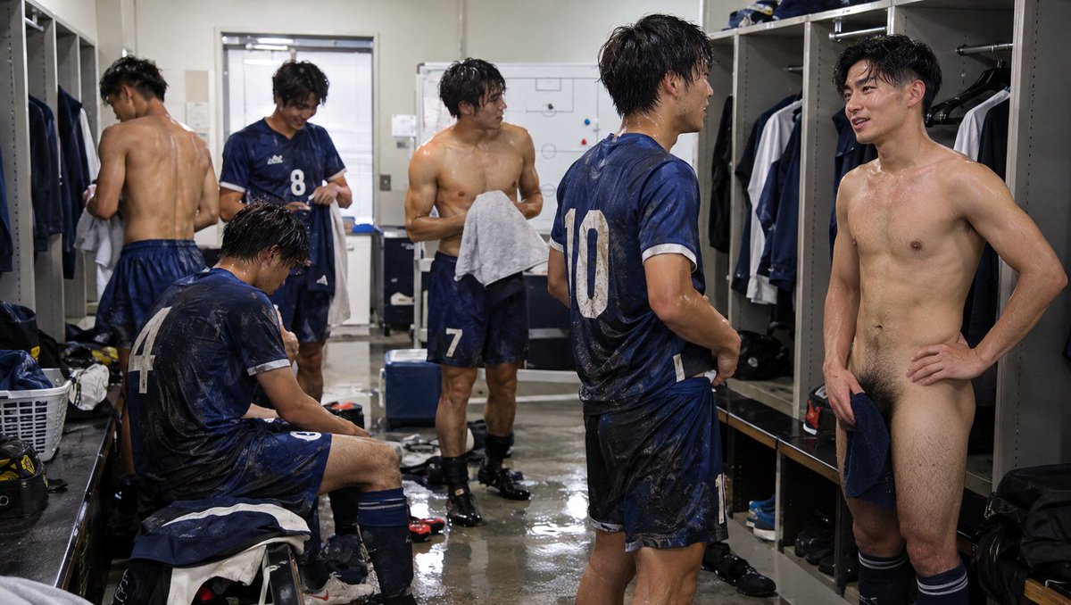 JapaneseAIGuys's tweet photo. サッカー部の普段の練習後の着替え風景
#AI男子 https://t.co/9UAArQQIlF