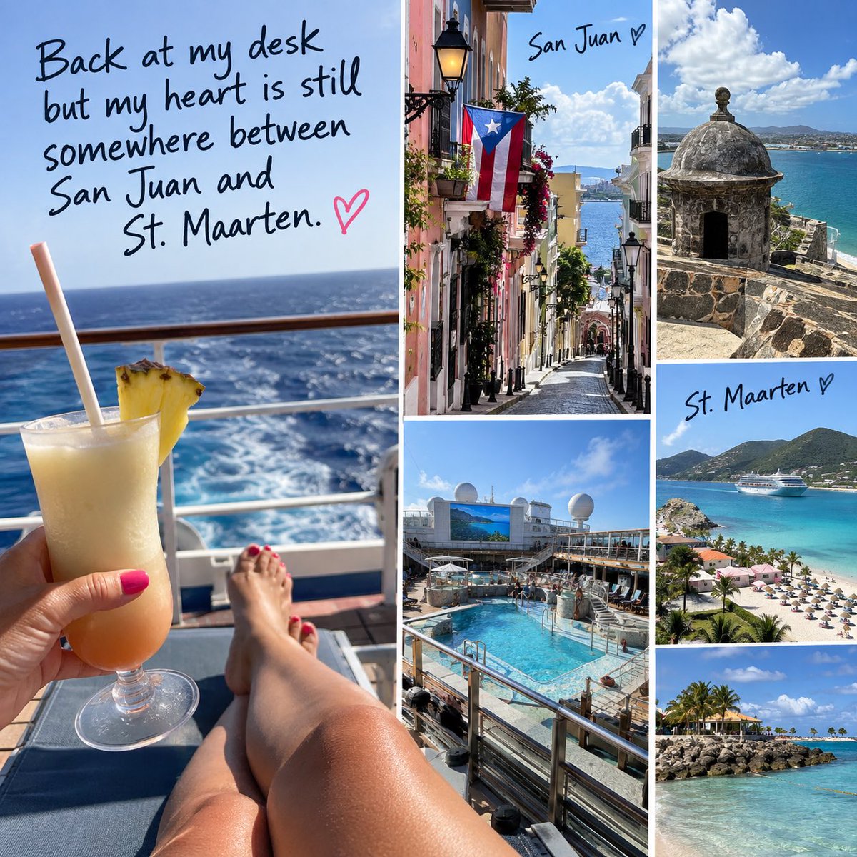 MooreExclusive's tweet photo. Back at my desk but my heart is still at sea 🚢💔 Post-vacation blues are real. The only cure? Next trip on the calendar. Anticipation = happiness. Mondays are easier when something good is coming. Calendar empty? Let's fix that. ☀️💕 #MondayMotivation  #ExclusiveToYouTravel https://t.co/xKjpAVWAl0