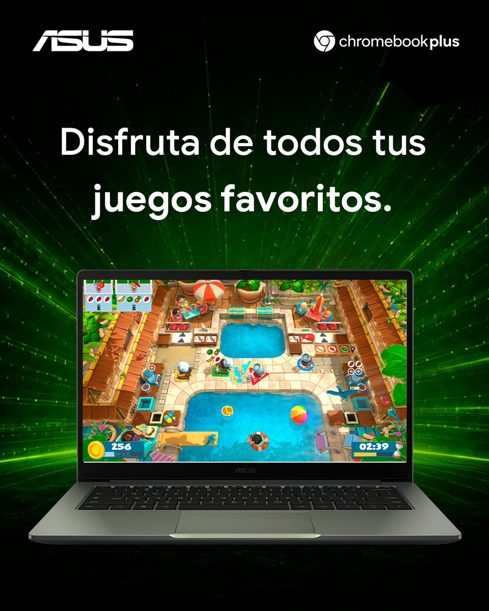 MXASUS's tweet photo. ¿Estudiar y jugar desde el mismo lugar? ¡Sí, por favor! 👀💚 

Con ASUS Chromebook Plus, disfruta de tus juegos favoritos y obtén 12 meses adicionales de GeForce NOW. https://t.co/yHZXFcba7w