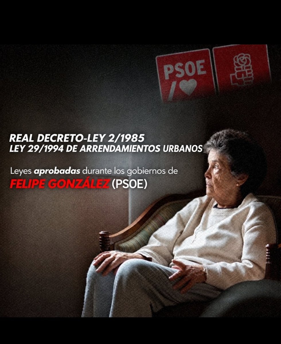 Ataecina07's tweet photo. @Macarena_Olona @eltiempojusto @PratSandberg EN EFECTO. ASÍ ES @Macarena_Olona Y RECORDARLE A ESA REPRESENTANTE DE LA ACAMPADA EN SOL Q EL REAL DECRETO-LEY 2/1985.LEY 29/1994 DE ARRIENDAMIENTOS URBANOS.
LEYES APROBADAS DURANTE LOS GOBIERNOS DE FELIPE GÓNZALEZ (PSOE). ¿POR QUÉ NO SE MANIFIESTAN EN LA CASA DE FELIPE GÓNZALEZ? https://t.co/fqm3FrJoWB