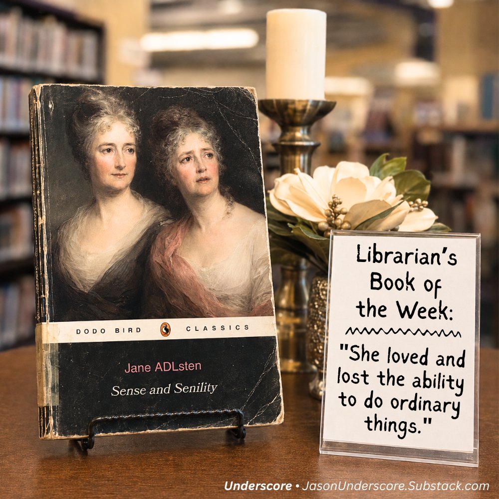 js_underscore_'s tweet photo. Memento Mori Library Presents…

Sense and Senility

"She loved and lost the ability to do ordinary things."

It is a truth universally acknowledged that a woman in full possession of her faculties must eventually need help with them.

Now available at the Memento Mori Library! https://t.co/pEj3f7V4Xk