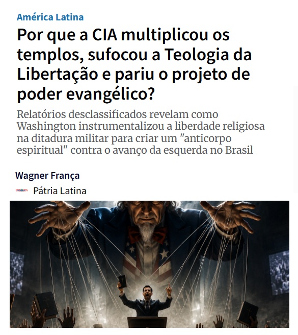 historia_pensar's tweet photo. "Durante a Guerra Fria, Washington tinha pavor de que o vírus comunista infectasse o “quintal” latino-americano. A preocupação se intensificou quando setores progressistas da Igreja Católica abraçaram a Teologia da Libertação, uma leitura do Evangelho que colocava Cristo ao lado dos pobres. Para o establishment estadunidense, aquilo era marxismo travestido de batina. Foi nesse contexto que a CIA passou a enxergar as igrejas evangélicas como uma espécie de anticorpo espiritual — e a investir pesado em sua proliferação."