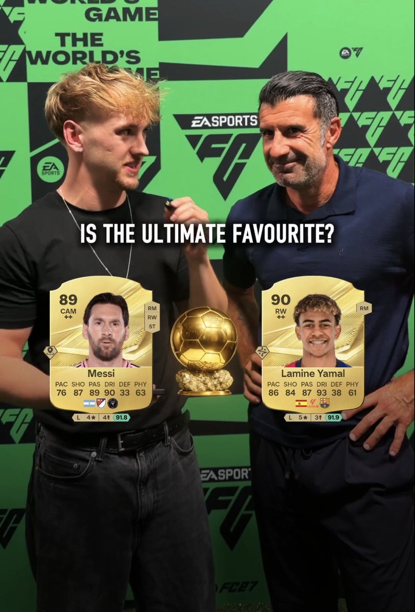 footycoverage90's tweet photo. 🚨 𝗡𝗘𝗪:Legendary footballer Luis Figo was asked who should win the Ballon d'Or! 

• Messi or Dembélé? - "Messi."
• Kane or Haaland? - "Kane."
• Mbappé or Kvaratskhelia? - "Mbappé."
• Rodri or Lamine Yamal? - "Lamine Yamal."

• Messi or Kane? - "Messi."
• Mbappé or Lamine Yamal? - "Lamine Yamal."

• Messi or Lamine Yamal? - "Lamine Yamal."