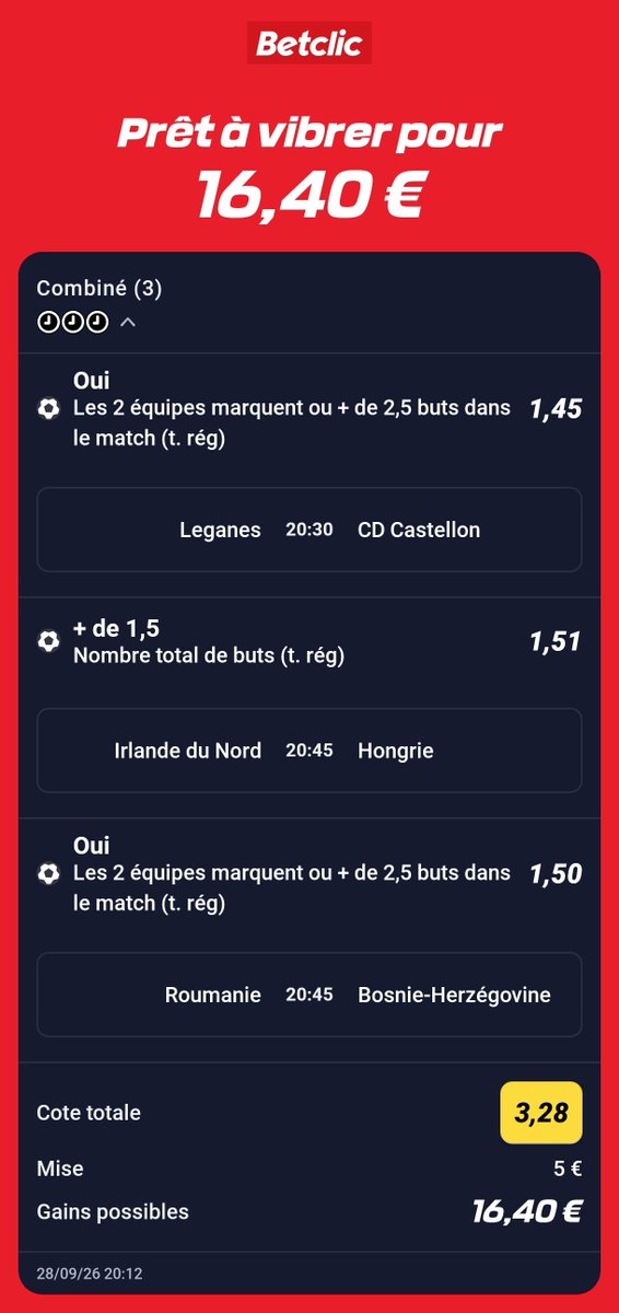 gaborieaudimi's tweet photo. 📌: ⚽🇪🇺🇪🇦
⏰: début des matchs 20h30
📈 : @3.28
💰 : 5€ 

❤️♻️ Si tu suis et pour le soutien 

#TeamCaly #Teamparieur https://t.co/mJsdWJEqw7