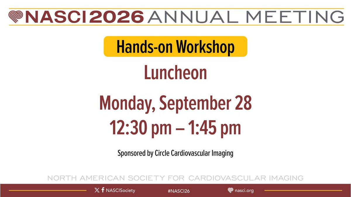 NASCISociety's tweet photo. The Hands-On Workshop Luncheon sponsored by Circle Cardiovascular Imaging will be starting in 15 minutes!
#NASCI26 #NASCI #CardiovascularImaging #MedicalEducation #Cardiology https://t.co/02YconsrpJ