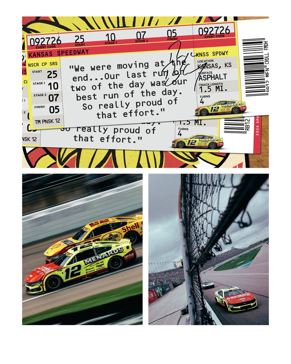 Blaney's tweet photo. We were moving at the end of the race. Really proud of the effort from our group. Thank you to all of my teammates and partners. https://t.co/Pcx8quOMUH