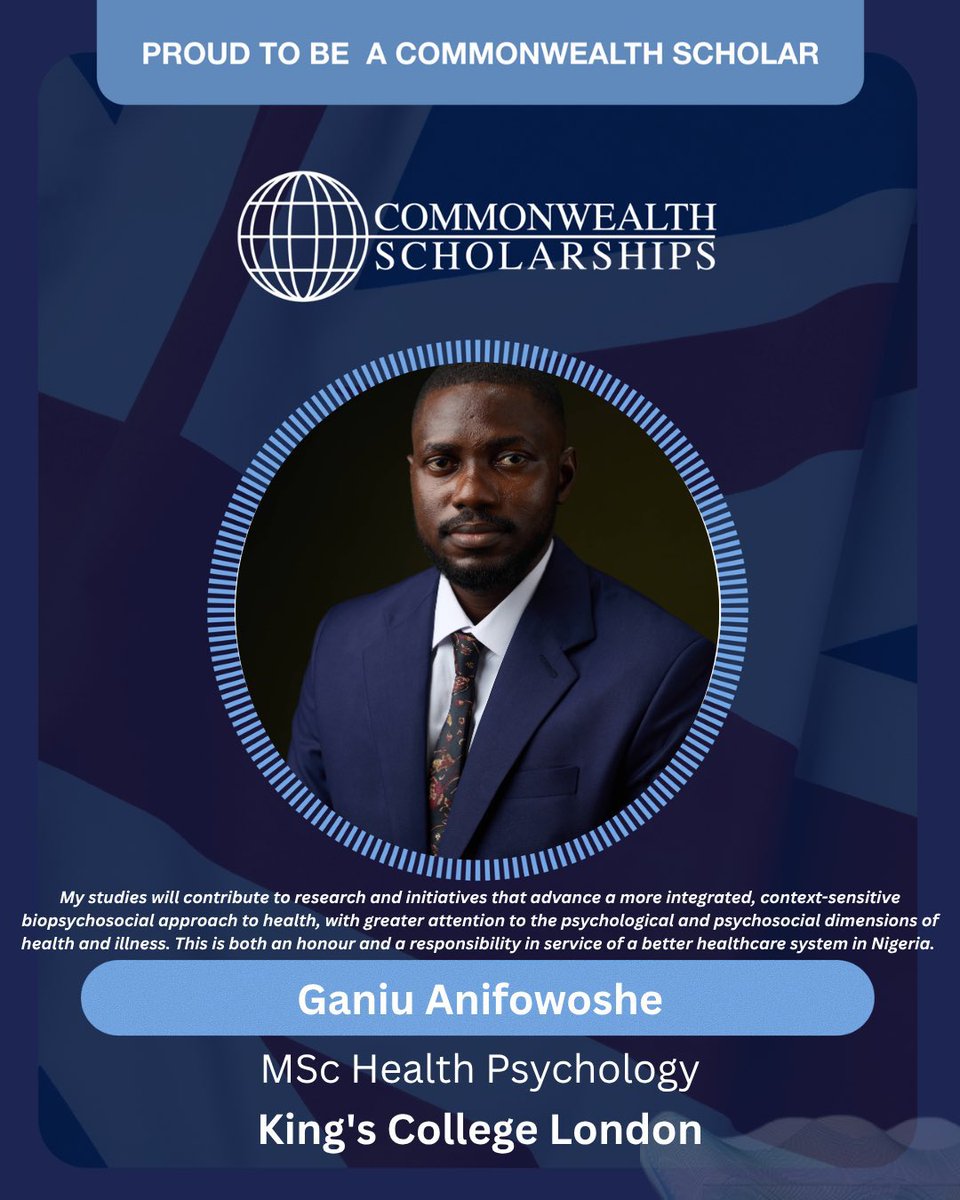 Ganiu_Anif's tweet photo. Officially started my MSc in Health Psychology at King’s College London as a Commonwealth Shared Scholar. Grateful for the journey that brought me here and for everyone who played a part in it. https://t.co/felw36SQKg