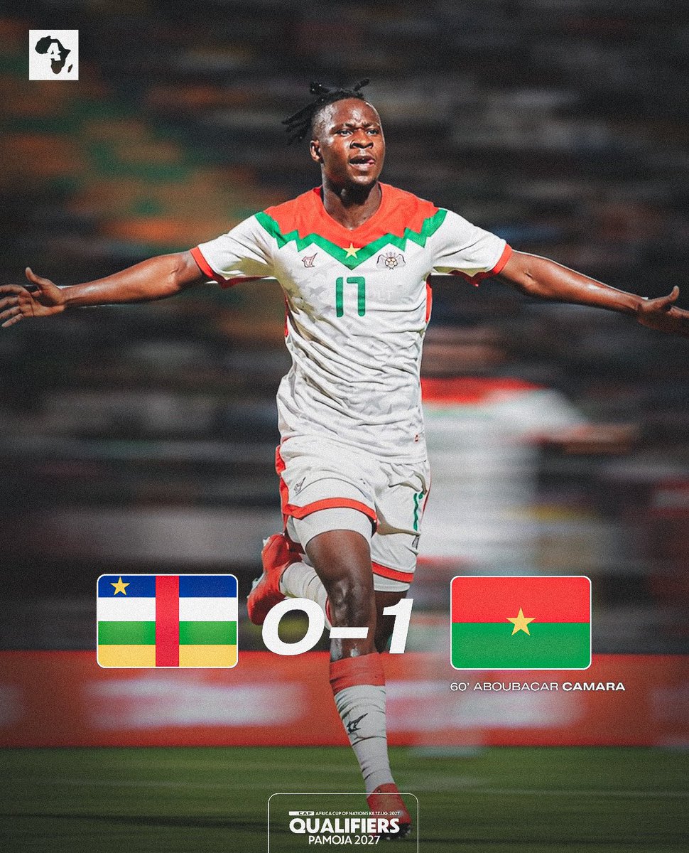 ActuFootAfrique's tweet photo. 🚨 Le Burkina Faso 🇧🇫 𝑺’𝑰𝑴𝑷𝑶𝑺𝑬 face à la Centrafrique 🇨🇫 (0-1) ! 🌍🙌🏿 https://t.co/aKIO66UVM1