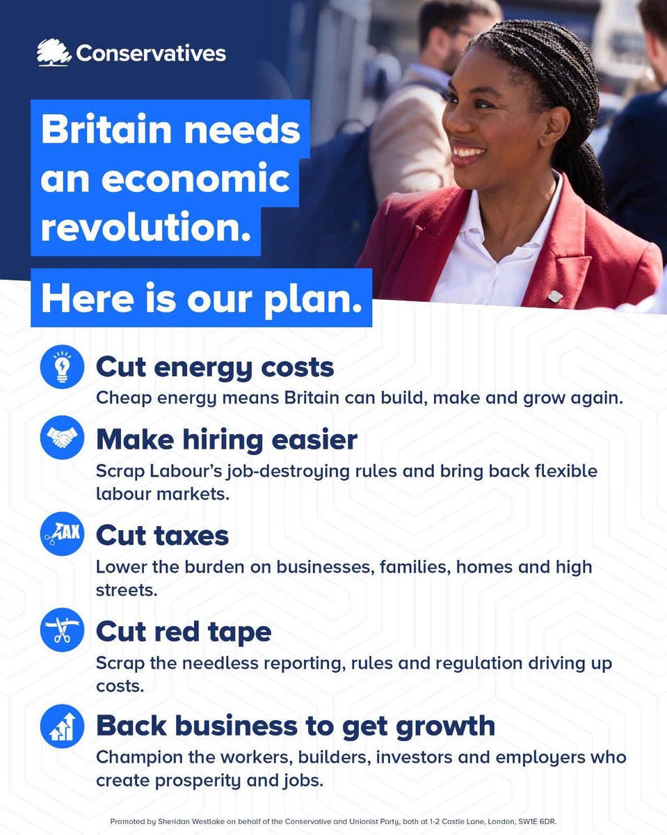 WillCalverleyUK's tweet photo. Britain needs an economic revolution. 

Kemi and the @Conservatives will deliver it. 🇬🇧 https://t.co/FO5HLLLIxY
