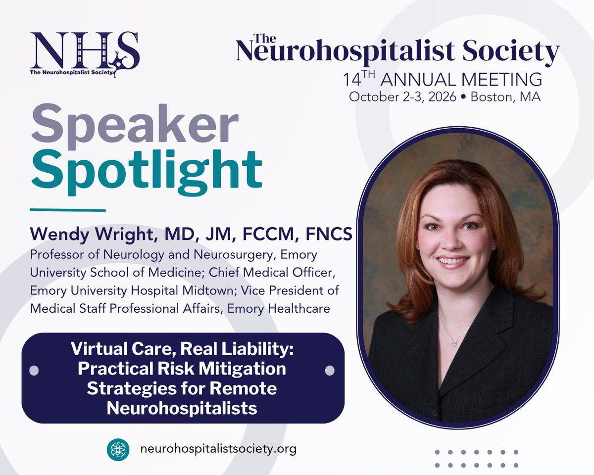 Neurohosp's tweet photo. MD + JD = a rare perspective on telemedicine's legal risks. Emory's Wendy Wright, MD, JM breaks down liability &amp; risk mitigation for remote neurohospitalists.

Register 👉 https://t.co/5cye5keWq4

#Neurohospitalist #NHS2026 #TeleNeurology https://t.co/J5dMadrCIo