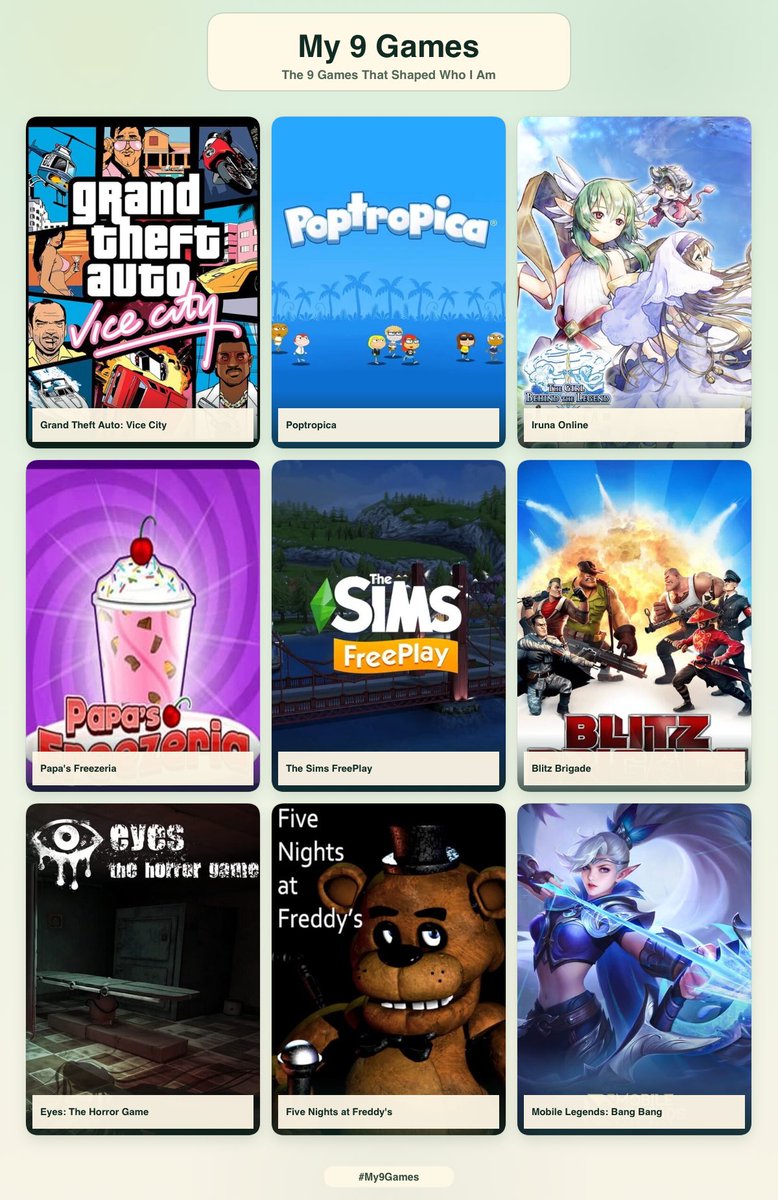 kayla_crishell's tweet photo. been seeing ppl post their 9 games so i did one too https://t.co/ULx49rCe07