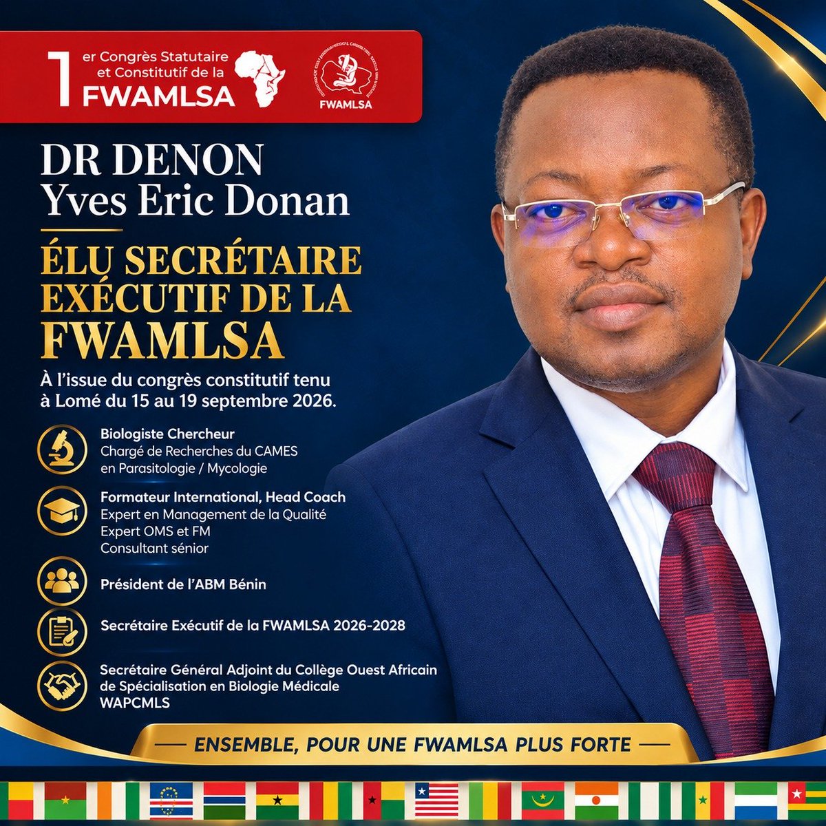DenonDr's tweet photo. Elu secrétaire Exécutif de la FWAMLSA pour un mandat de 2 ans, à Lomé lors du congrès tenu du 15 au 19 septembre 2026 https://t.co/j7B5dy1R7Y